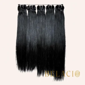 Belacio Straight Weft Hair – Double Drawn Raw 1B - Detalle cercano de textura y calidad del cabello 12A