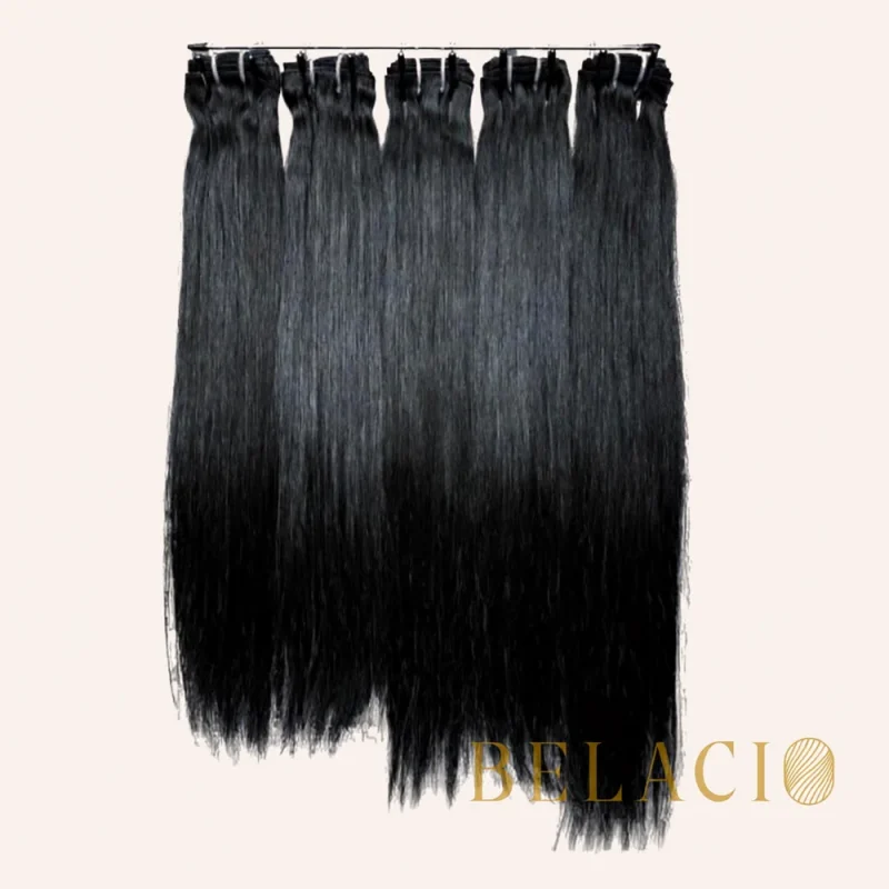 Belacio Straight Weft Hair – Double Drawn Raw 1B - Detalle cercano de textura y calidad del cabello 12A