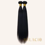 Belacio Straight Weft Hair – Double Drawn Raw 1B - Vista posterior mostrando caída natural y movimiento del cabello