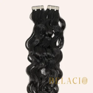 Belacio Wavy Tape-In 1B - Extensiones de cabello humano 100% natural, vista frontal completa