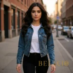 Modelo luciendo Belacio Wavy Tape-In 1B caminando por la calle con cabello en movimiento