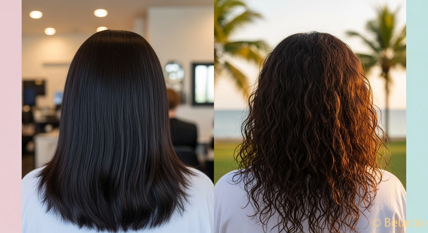 Comparación antes después extensiones cabello humano clima húmedo vs aire acondicionado
